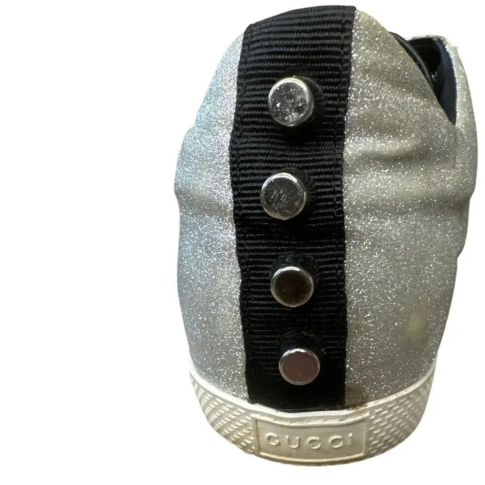 Gucci Bambi Silver Glitter Web Sneaker‎ 39 Spiked